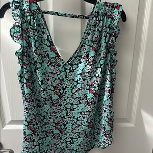 Black and Blue Ruffled Sleeveless Blouse